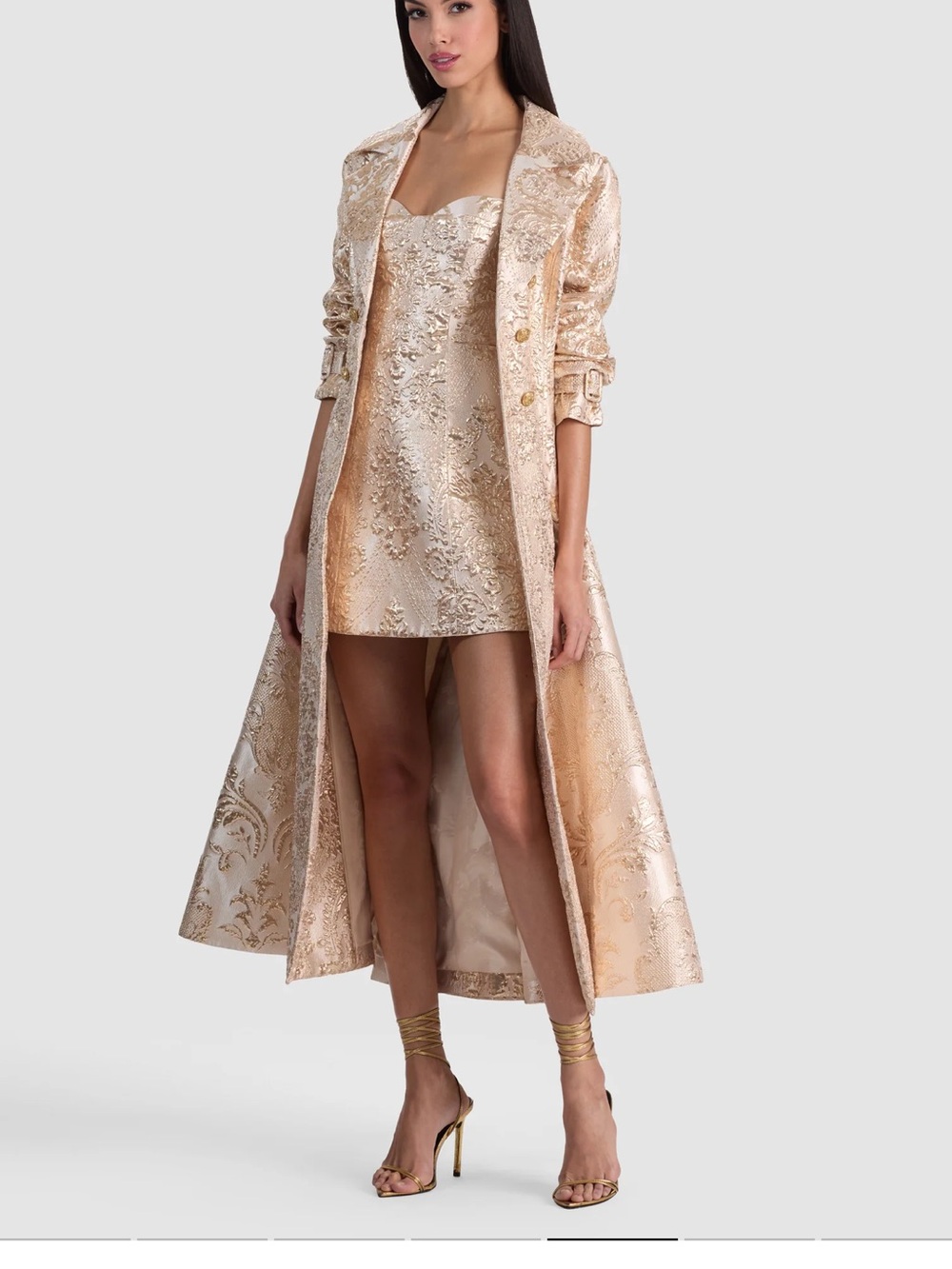 Alice + Olivia Gold jacquard Trench Coat Ellie 4 New $1,500 - Picture 7 of 8